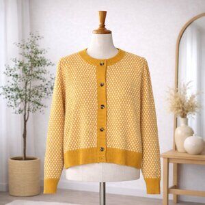 Emery Rose Button Front Cardigan Sweater Mustard Yellow Large